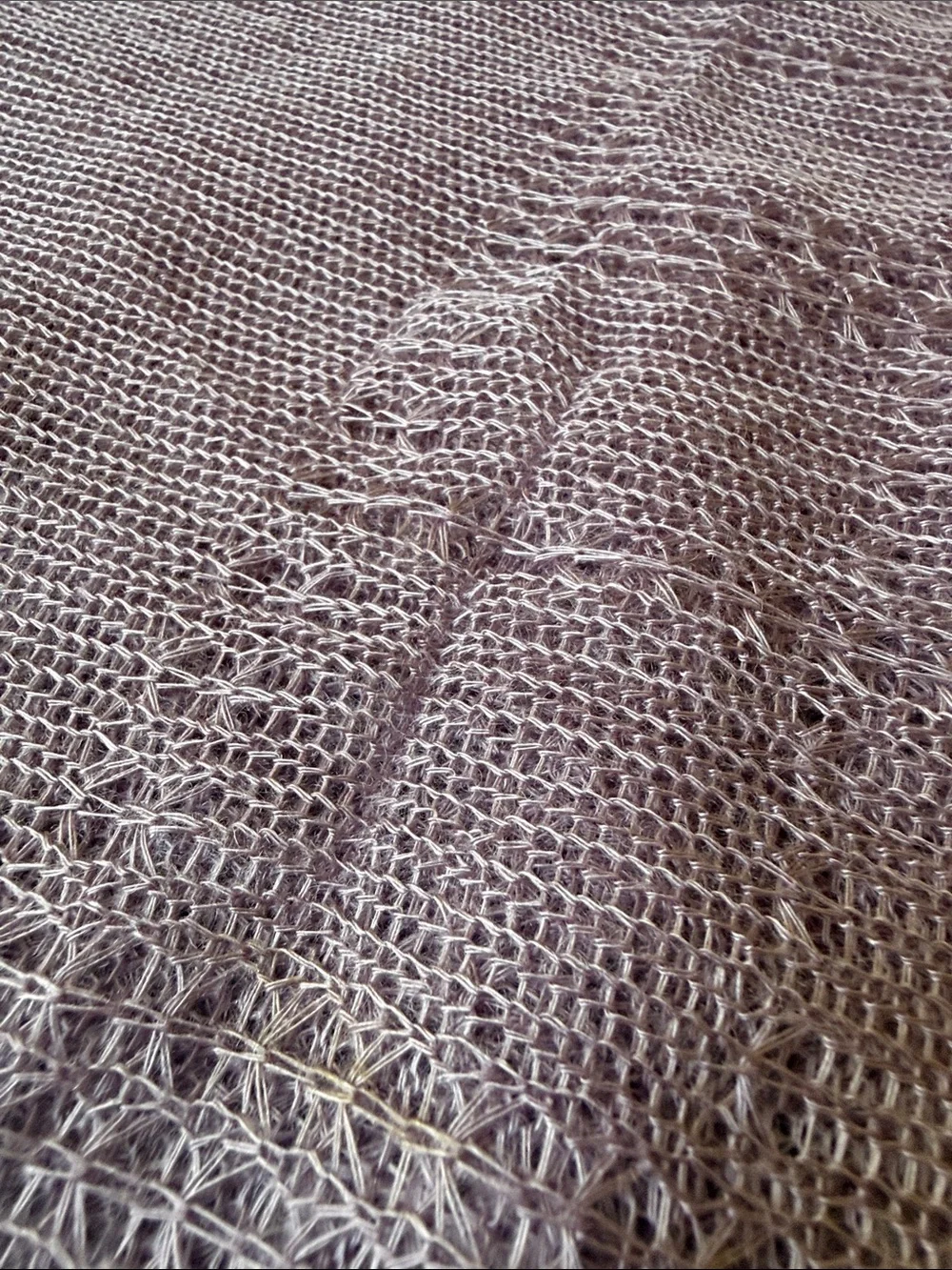 Vintage ca 1970’s Light Lavender mesh Knit Shawl Scarf 48x46” made in Japan